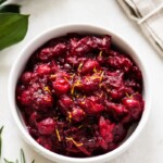 Cranberry sauce recipe in a white bowl.