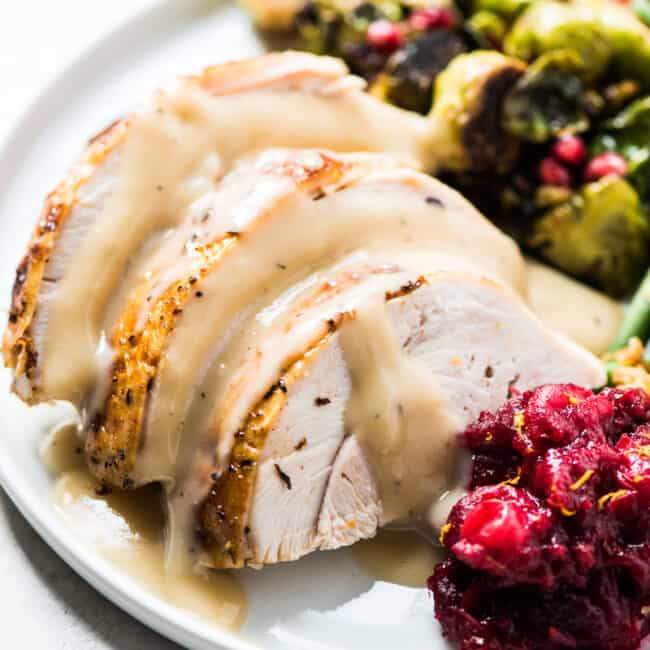 Turkey Gravy from Drippings on slices of turkey.