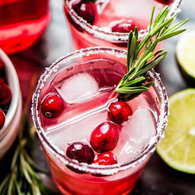 Filled with holiday cheer, this insanely Easy Cranberry Margarita will definitely get your Christmas party started. (gluten free, vegetarian, vegan)