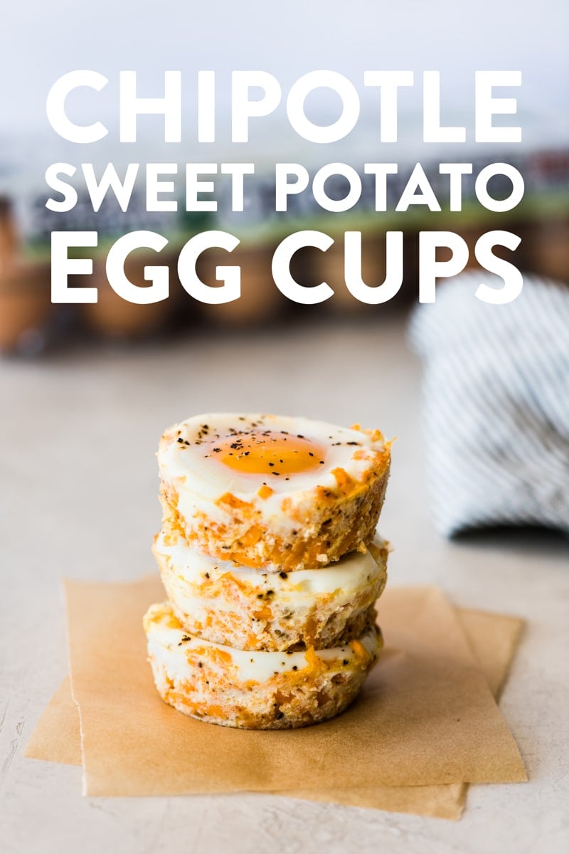 Chipotle Sweet Potato Egg Cups made with shredded sweet potatoes that are formed to the bottom of the muffin tin with a cracked egg inside. Perfect for breakfast and meal prep. Also freezer friendly!