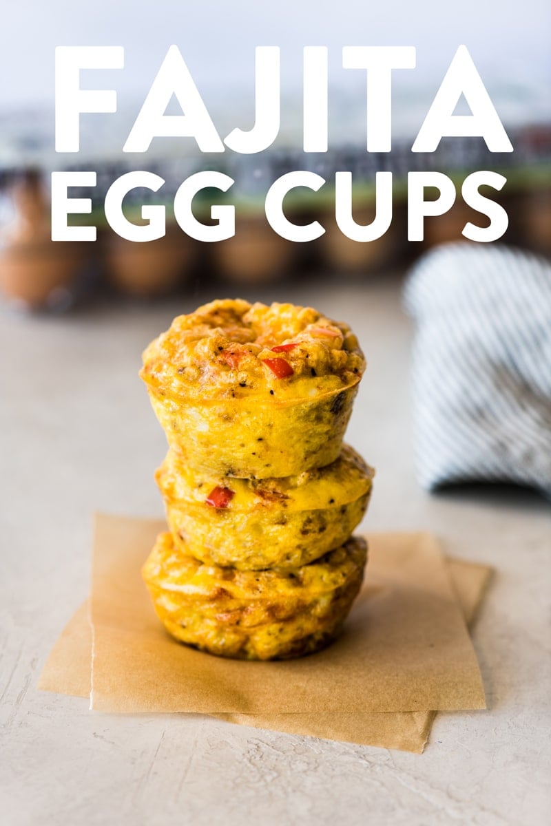 Fajita Egg Cups filled with bell pepper, shredded mozzarella and seasonings like ground cumin and paprika. The perfect egg muffin cups for breakfast and meal prep!