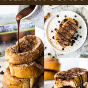 This Cinnamon French Toast is covered in cinnamon sugar and topped with a Mexican chocolate sauce. All the flavor of Mexican churros - but for breakfast!﻿ #frenchtoast #breakfast #mexican