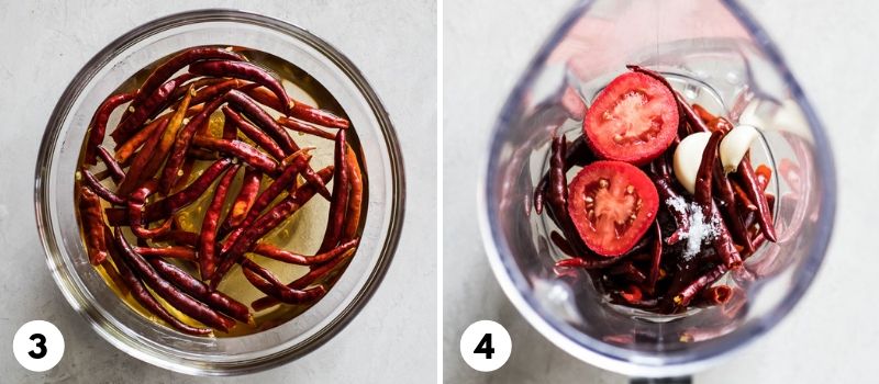 Step by step process on how to make chile de arbol salsa.