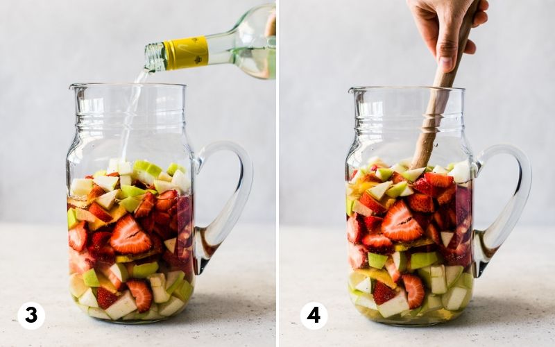 Step by step process of how to make white sangria.