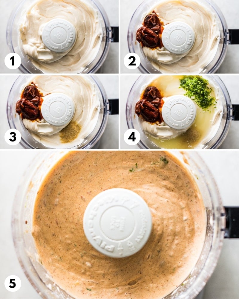 Step by step photos showing how to make chipotle mayo sauce