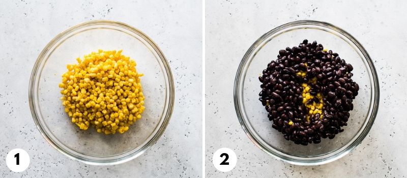 Black bean and corn salsa process collage