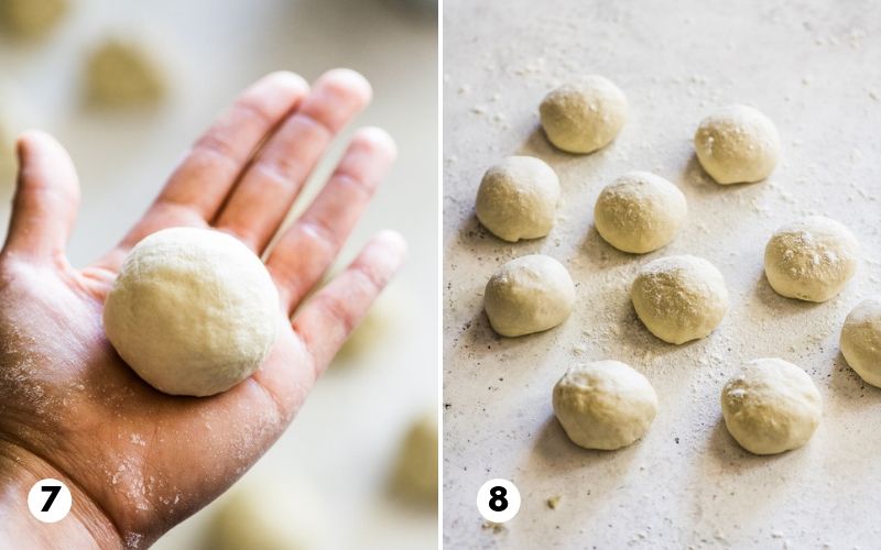 Step 7 and 8 showing how to roll dough for flour tortillas.