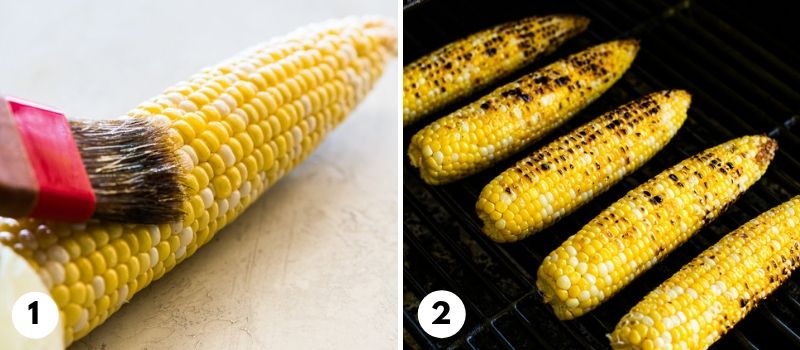 Process of how to grill corn on the cob for Mexican street corn.