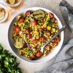 Grilled Corn Salsa in a white bowl.