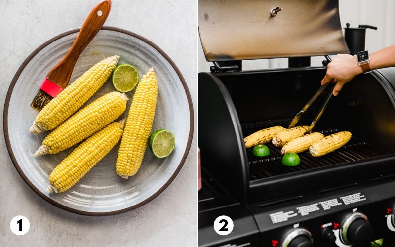 Corn on the cob being grilled on a Char-Griller Texas Trio grill.