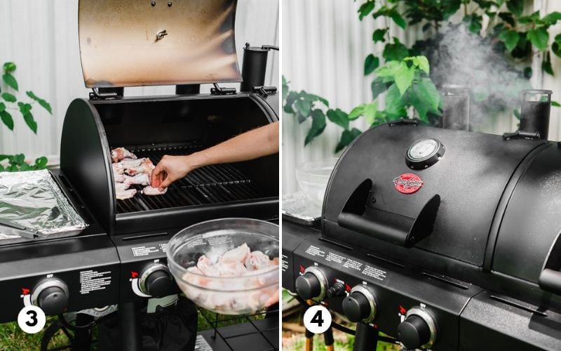 Chicken wings being grilled on a Char-Griller grill.