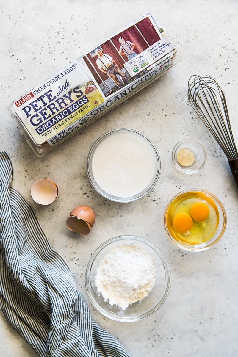 Ingredients used to make paleo tortillas, including Pete and Gerry's Organic Eggs.