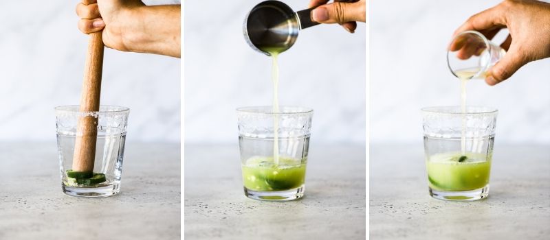 The step by step process of how to make cucumber margaritas.