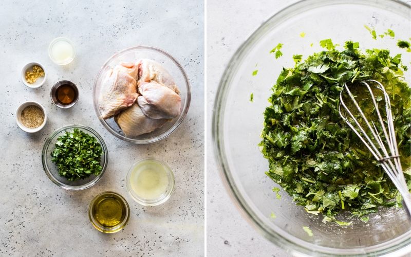 Cilantro Lime Chicken marinade ingredients on a light blue table