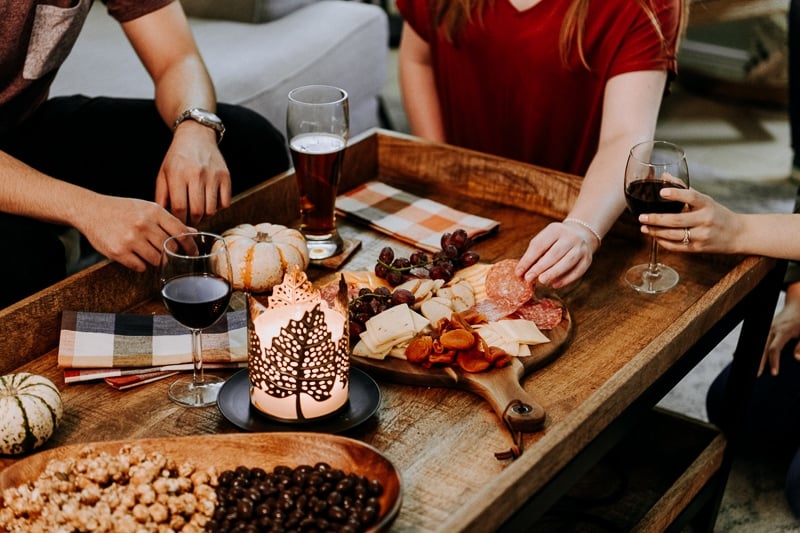 A meat and cheese board appetizer for Friendsgiving.