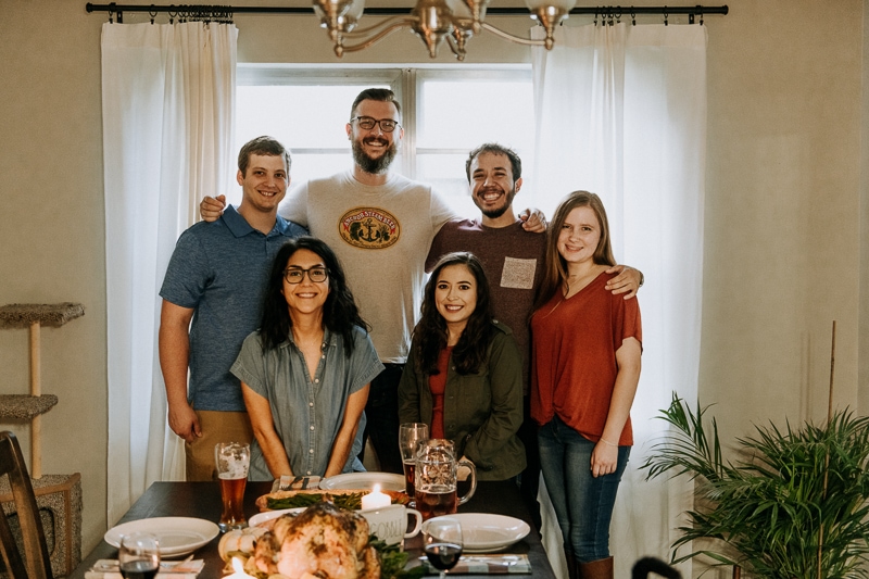 A group picture of friends for Friendsgiving.