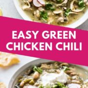 This Easy Green Chicken Chili is a healthy and comforting one pot soup made with salsa verde and white beans. A perfect weeknight meal for the whole family!