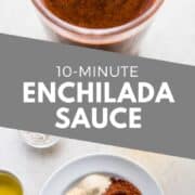 Ready in only 10 minutes, this easy enchilada sauce is super simple to make and requires no dried chiles! Made with chile powder, tomato paste and more. #enchiladas #mexicanfoodrecipes #mexicanfood #mexicanrecipes