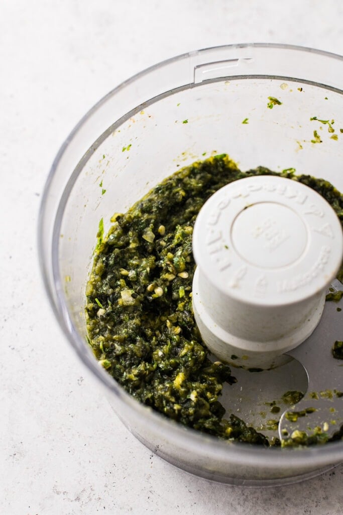 Pureed poblanos for mexican green rice.