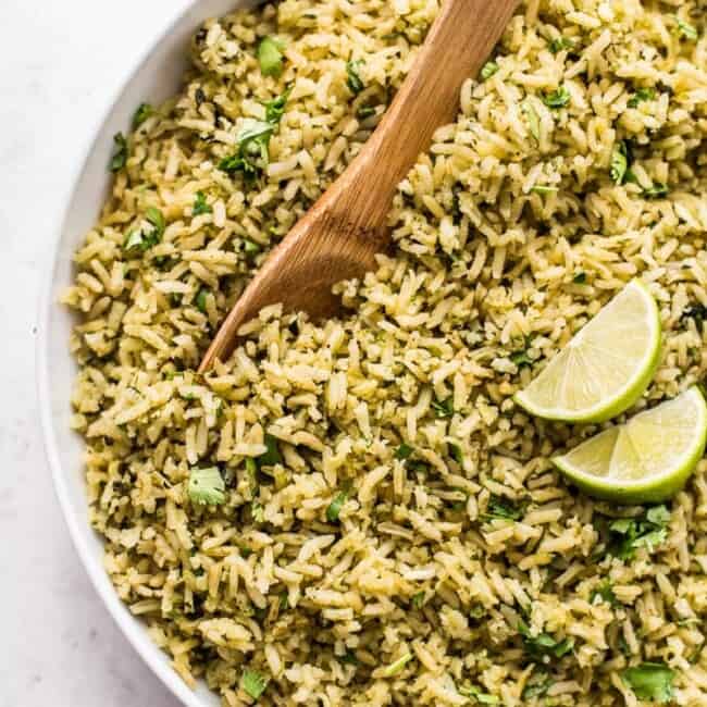 Arroz Verde (Green Rice) in a white bowl.