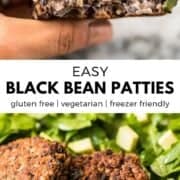 These Black Bean Patties are crispy on the outside, creamy on the inside and served with a cilantro yogurt sauce. Makes tasty black bean burgers! #vegetarian #blackbeanburger #veggieburger #blackbeans