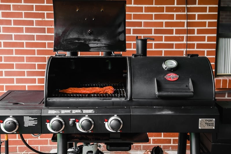 A pork tenderloin on a Char-Griller grill.