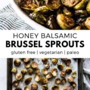 These Honey Balsamic Brussels Sprouts are oven-roasted to perfection. With honey, balsamic vinegar, and a bit of garlic, this recipe is the perfect side dish for dinner any night of the week. (gluten free, paleo, vegetarian) #brusselsprouts #sidedishrecipe #thanksgivingrecipes #glutenfree #paleo