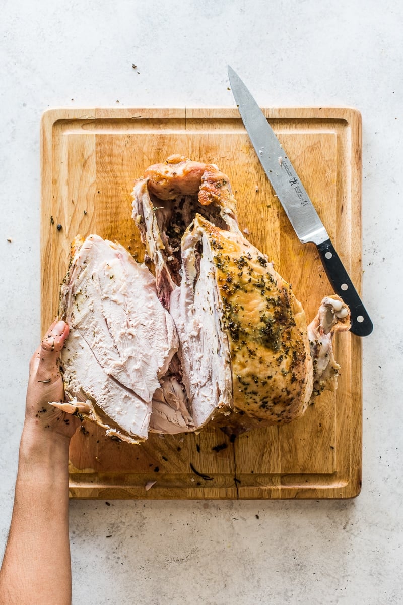 Carving a breast off a turkey