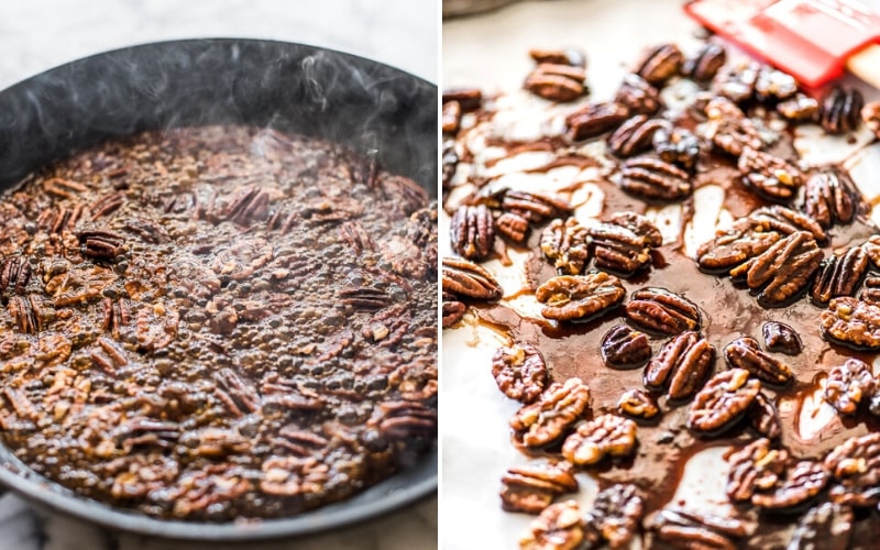 Cooking candied pecans on the stovetop