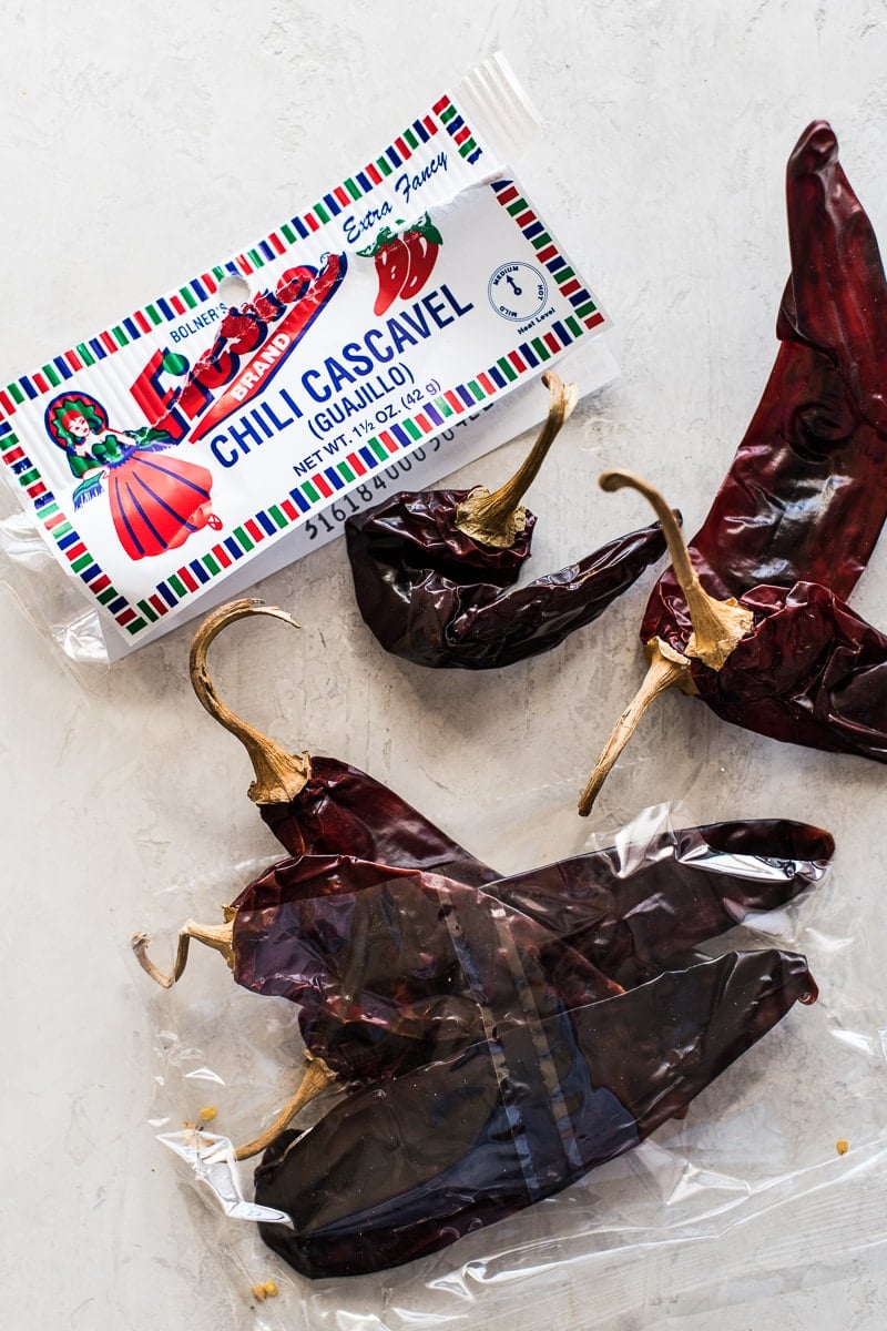 Guajillo chilis in a bag.