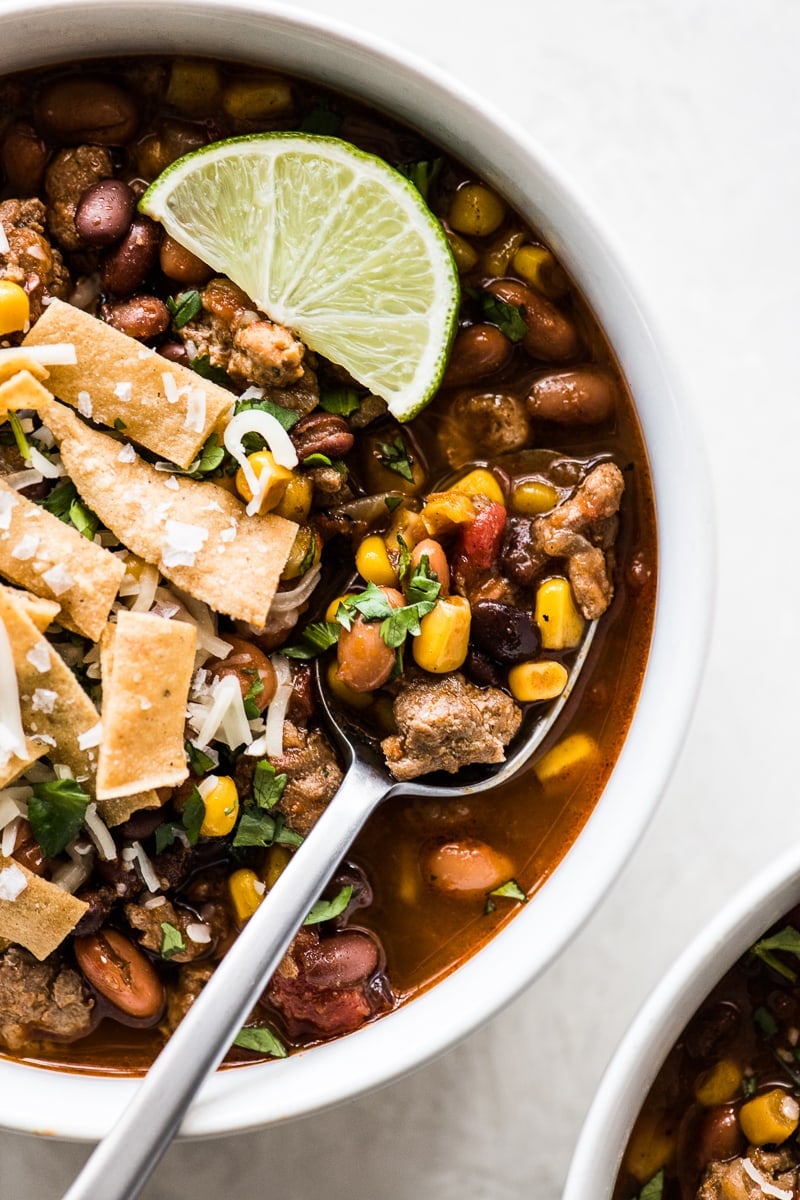 Beans, corn and tomatoes in slow cooker taco soup