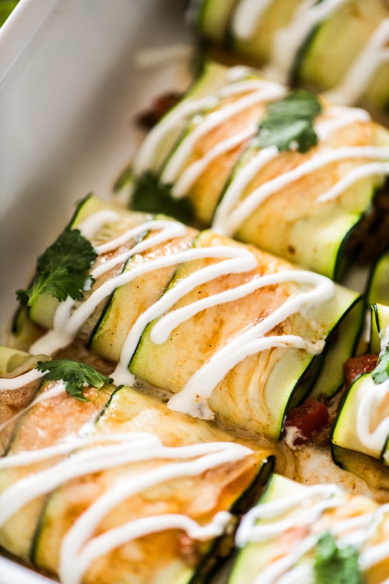 Cooked zucchini enchiladas ready to eat