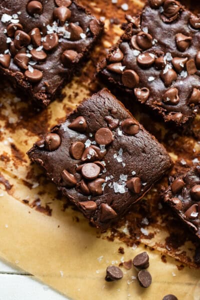 Fudgy black bean brownies that are gluten-free, flourless, and made with a simple can of black beans! Mix everything in a blender and bake.