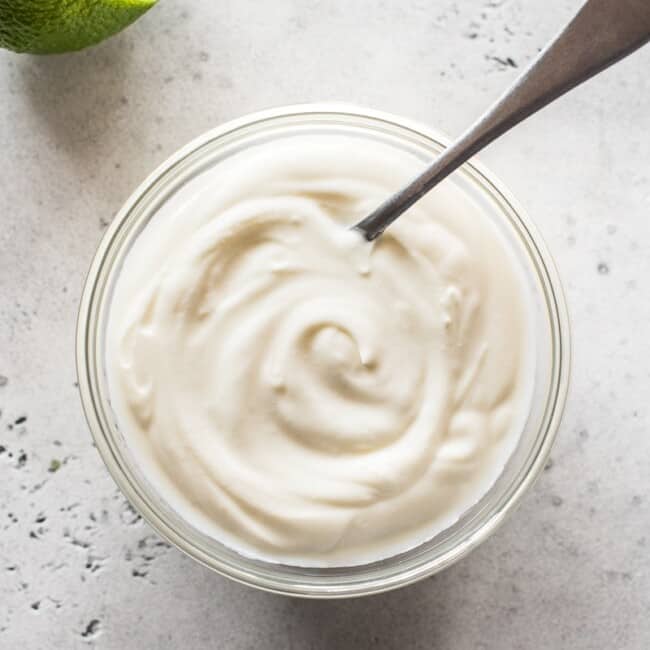 Mexican crema in a clear bowl