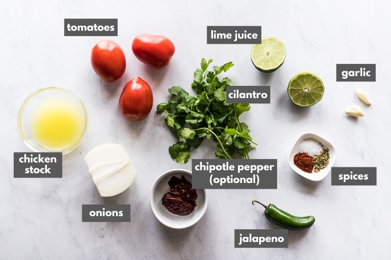 Ranchero sauce ingredients on a table