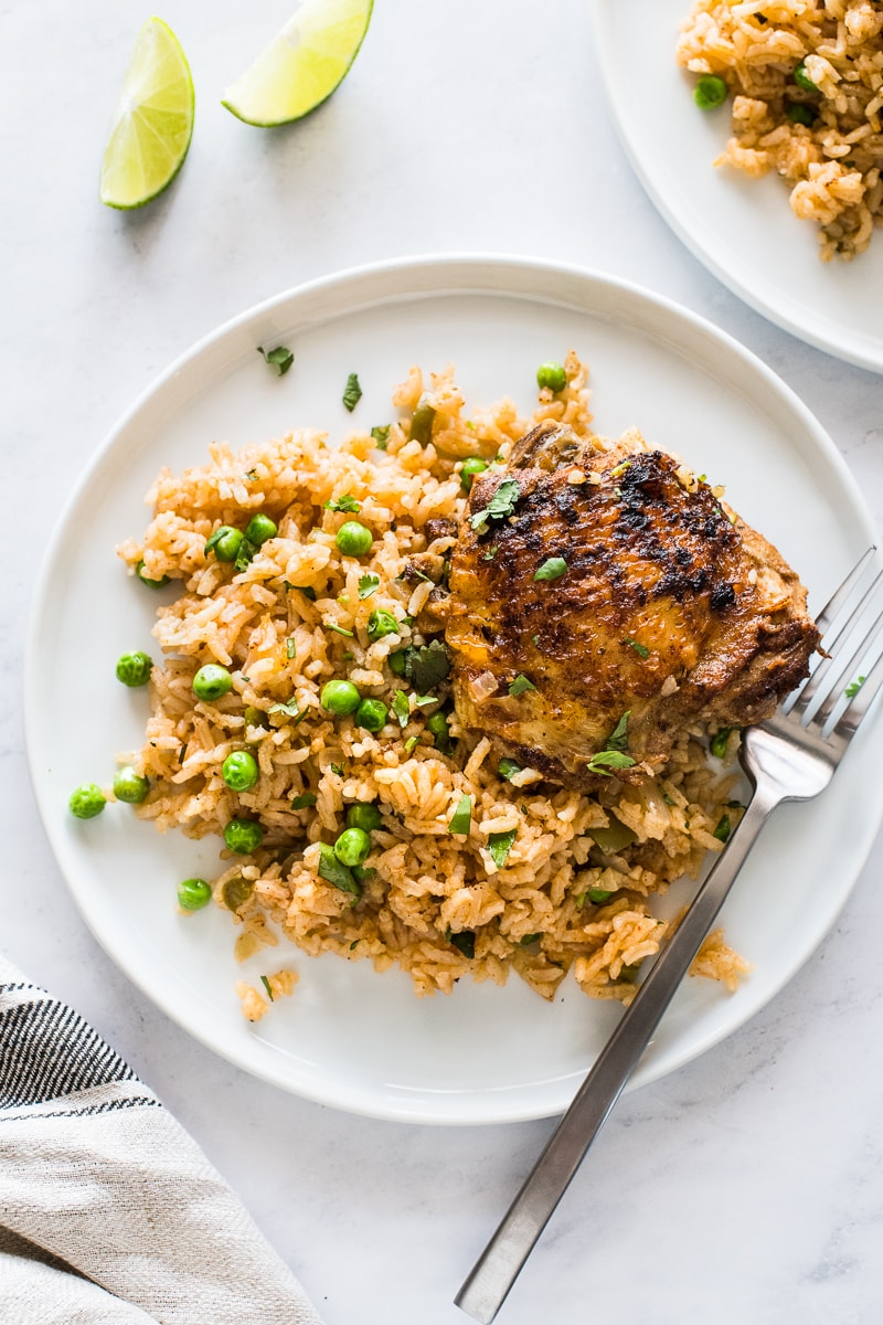 Arroz con Pollo on a white plate