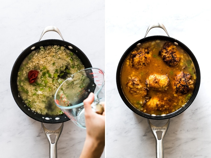 Arroz con pollo cooking in a pot