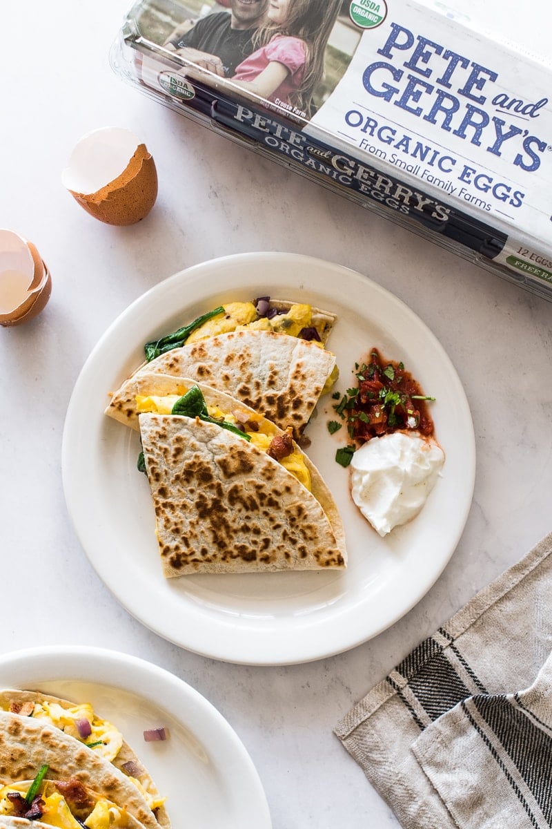 Breakfast quesadillas on a plate