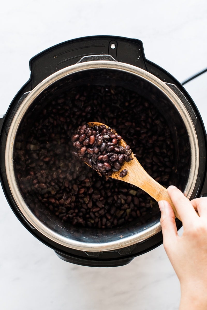 Cooked black beans in an Instant Pot