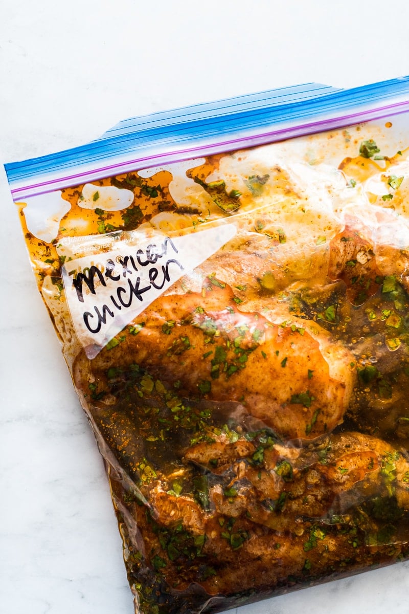 Chicken breasts marinating in a Mexican chicken marinade