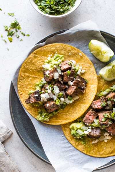 Carne asada tacos on a plate