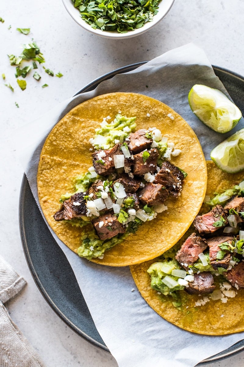 Carne asada tacos on a plate