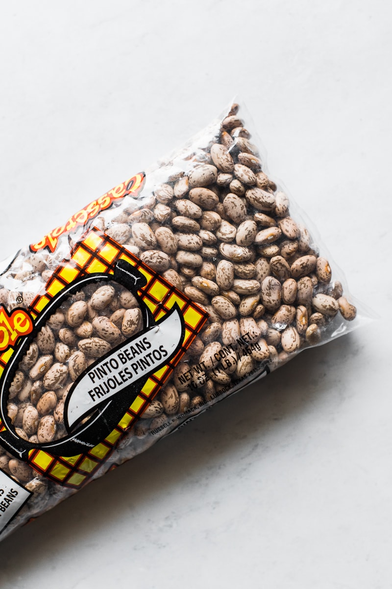 A bag of dried pinto beans