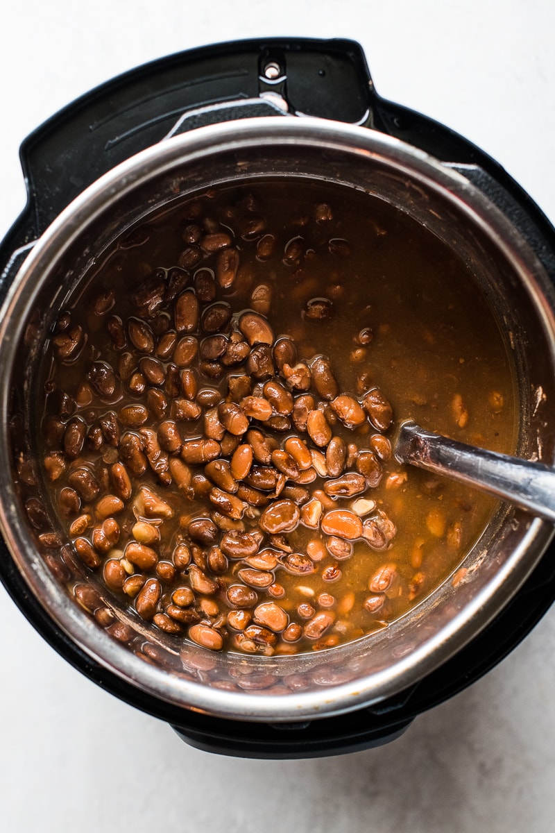 Cooked pinto beans in an Instant Pot