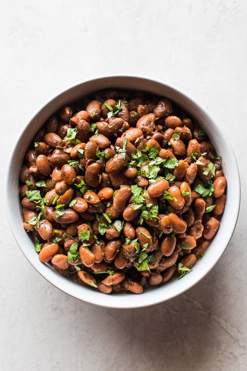 Cooked instant pot pinto beans in a bowl