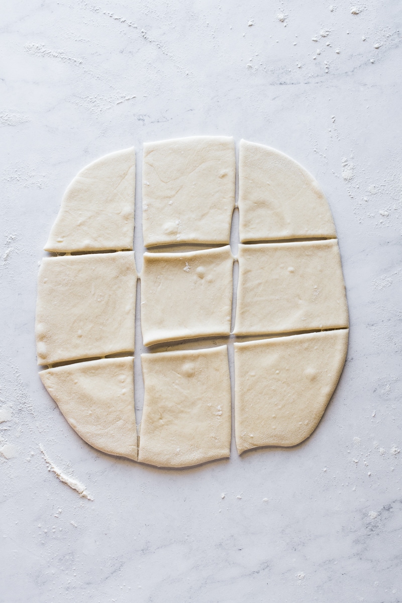 Dough for sopapillas flattened and ready to fry.