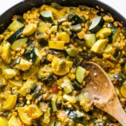 Calabacitas in a skillet.