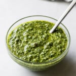 Cilantro pesto in a bowl ready to be served