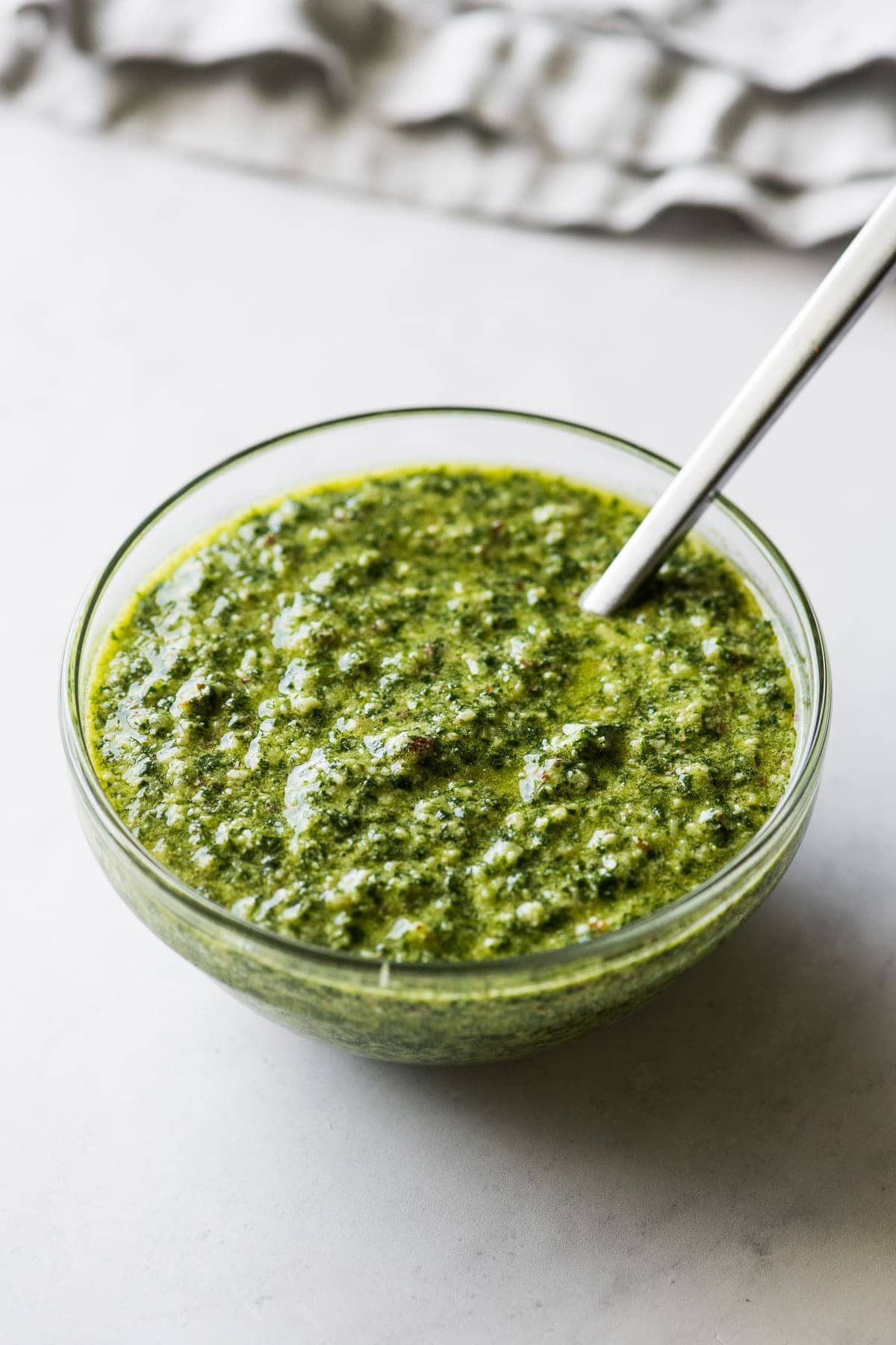 Cilantro pesto in a bowl ready to be served