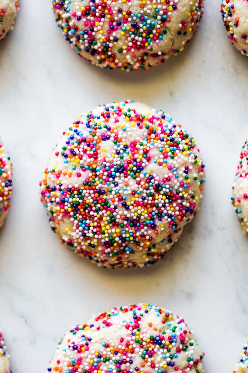 Sprinkle cookies on a table